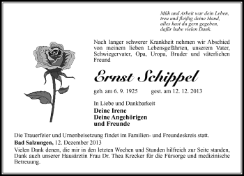 Traueranzeige von Ernst Schippel von Südthüringer Presse