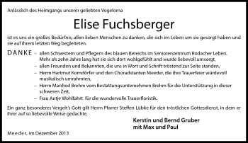 Traueranzeige von Elise Fuchsberger von Neue Presse Coburg