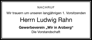 Traueranzeige von Ludwig Rahn von Frankenpost