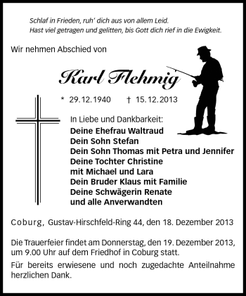 Traueranzeige von Flehmig Karl von Neue Presse Coburg