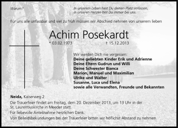 Traueranzeige von Achim Posekardt von Neue Presse Coburg