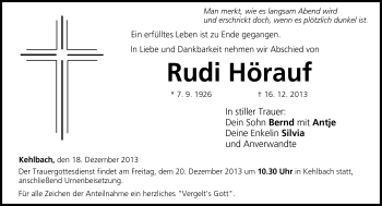 Traueranzeige von Rudi Hörauf von Neue Presse Coburg