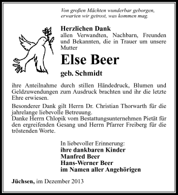 Traueranzeige von Else Beer von Südthüringer Presse
