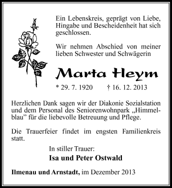 Traueranzeige von Marta Heym von Südthüringer Presse