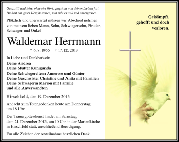 Traueranzeige von Waldemar Herrmann von Neue Presse Coburg