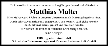 Traueranzeige von Matthias Malter von Südthüringer Presse