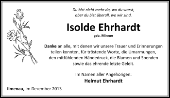 Traueranzeige von Isolde Ehrhardt von Südthüringer Presse