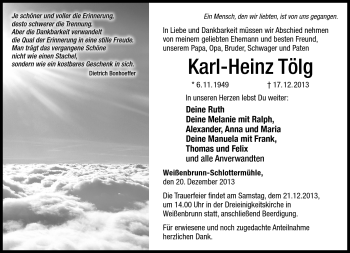 Traueranzeige von Karl-Heinz Tölg von Neue Presse Coburg
