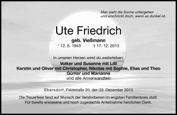 Traueranzeige von Ute Friedrich von Neue Presse Coburg