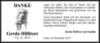 Traueranzeige von Gerda Hillitzer von Frankenpost