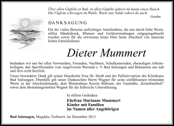 Traueranzeige von Dieter Mummert von Südthüringer Presse