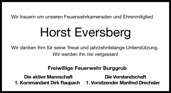Traueranzeige von Horst Eversberg von Neue Presse Coburg