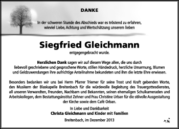 Traueranzeige von Siegfreid Gleichmann von Südthüringer Presse