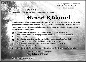 Traueranzeige von Horst Kühmel von Südthüringer Presse