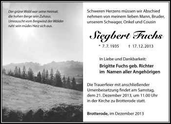 Traueranzeige von Siegbert Fuchs von Südthüringer Presse
