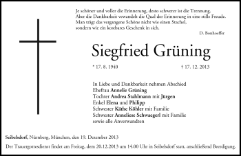 Traueranzeige von Siegfried Grüning von Neue Presse Coburg