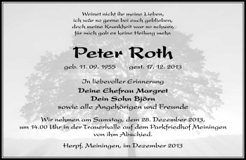 Traueranzeige von Peter Roth von Südthüringer Presse