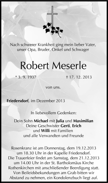 Traueranzeige von Robert Meserle von Neue Presse Coburg