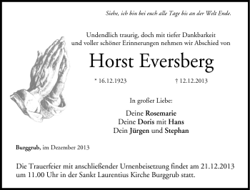 Traueranzeige von Horst Eversberg von Neue Presse Coburg