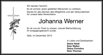 Traueranzeige von Johanna Werner von Frankenpost