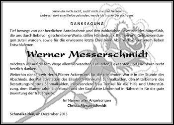 Traueranzeige von Werner Messerschmidt von Südthüringer Presse