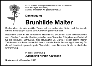 Traueranzeige von Brunhilde Malter von Südthüringer Presse