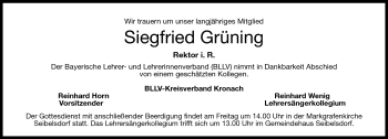 Traueranzeige von Siegfried Grüning von Neue Presse Coburg
