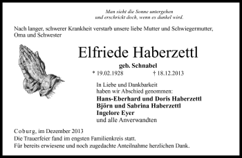 Traueranzeige von Elfriede Haberzettl von Neue Presse Coburg