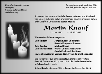 Traueranzeige von Martin Knauf von Südthüringer Presse
