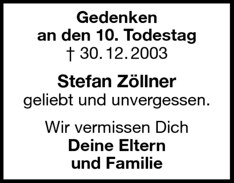  Traueranzeige für Stefan Zöllner vom 30.12.2013 aus Frankenpost