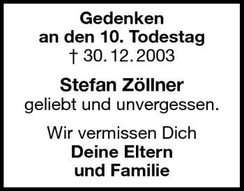Traueranzeige von Stefan Zöllner von Frankenpost
