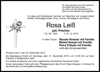 Traueranzeige von Rosa Leiß von Neue Presse Coburg