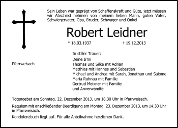 Traueranzeige von Robert Leidner von Neue Presse Coburg
