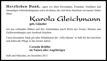 Traueranzeige von Karola Gleichmann von Südthüringer Presse