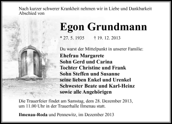Traueranzeige von Egon Grundmann von Südthüringer Presse