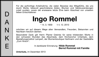 Traueranzeige von Ingo Rommel von Südthüringer Presse