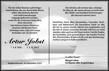 Traueranzeige von Artur Jobst von Südthüringer Presse
