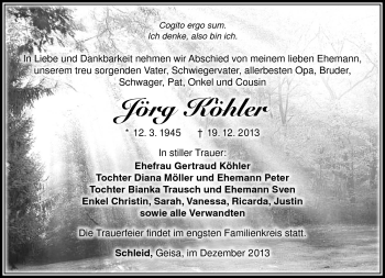 Traueranzeige von Jörg Köhler von Südthüringer Presse