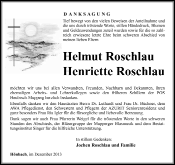 Traueranzeige von Helmut Roschlau von Südthüringer Presse