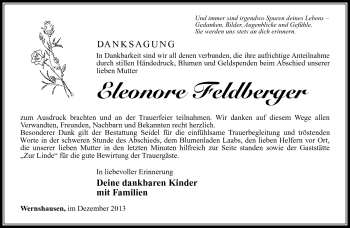 Traueranzeige von Eleonore Feldberger von Südthüringer Presse
