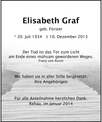 Traueranzeige von Elisabeth Graf von Frankenpost