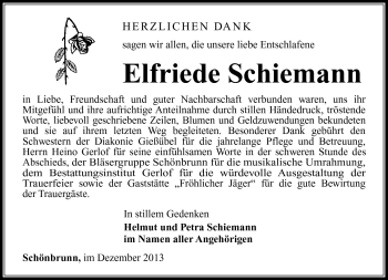 Traueranzeige von Elfriede Schiemann von Südthüringer Presse