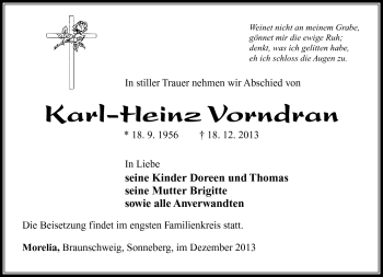 Traueranzeige von Karl-Heinz Vorndran von Südthüringer Presse