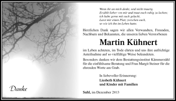 Traueranzeige von Martin Kühnert von Südthüringer Presse