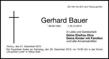 Traueranzeige von Gerhard Bauer von Neue Presse Coburg
