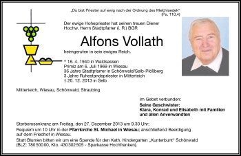Traueranzeige von Alfons Vollath von Frankenpost