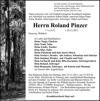 Traueranzeige von Roland Pinzer von Frankenpost