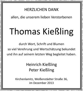 Traueranzeige von Thomas Kießling von Frankenpost