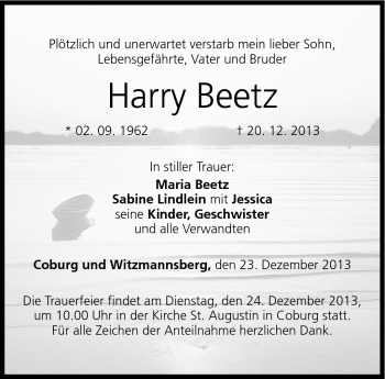 Traueranzeige von Harry Beetz von Neue Presse Coburg
