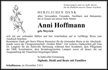 Traueranzeige von Anni Hoffmann von Südthüringer Presse